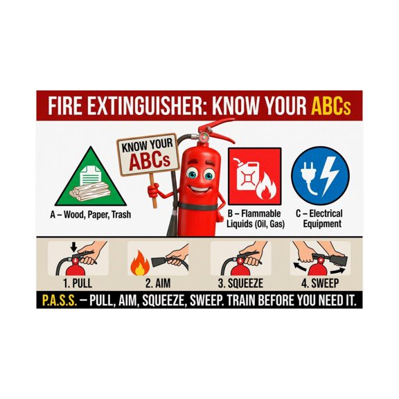 Workplace Fire Safety Poster Know Your ABCs Extinguisher Chart for Emergency Response Safety Equipment