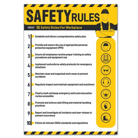Workplace Safety Rules Poster OSHA Compliant Safety Rules Poster For Workplace, Warehouses, Office & Industrial, Laminated Workplace Rules Poster Guidelines Waterproof, Tear-Resistant