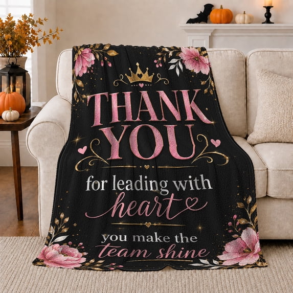 Workplace Team Leadership Gratitude Heart Crown Peony Floral, Festive Holiday Scene, Warm Flannel Blanket for Living Room and Reading Nook, Art Lovers Christmas Gift, Festive Home Decor