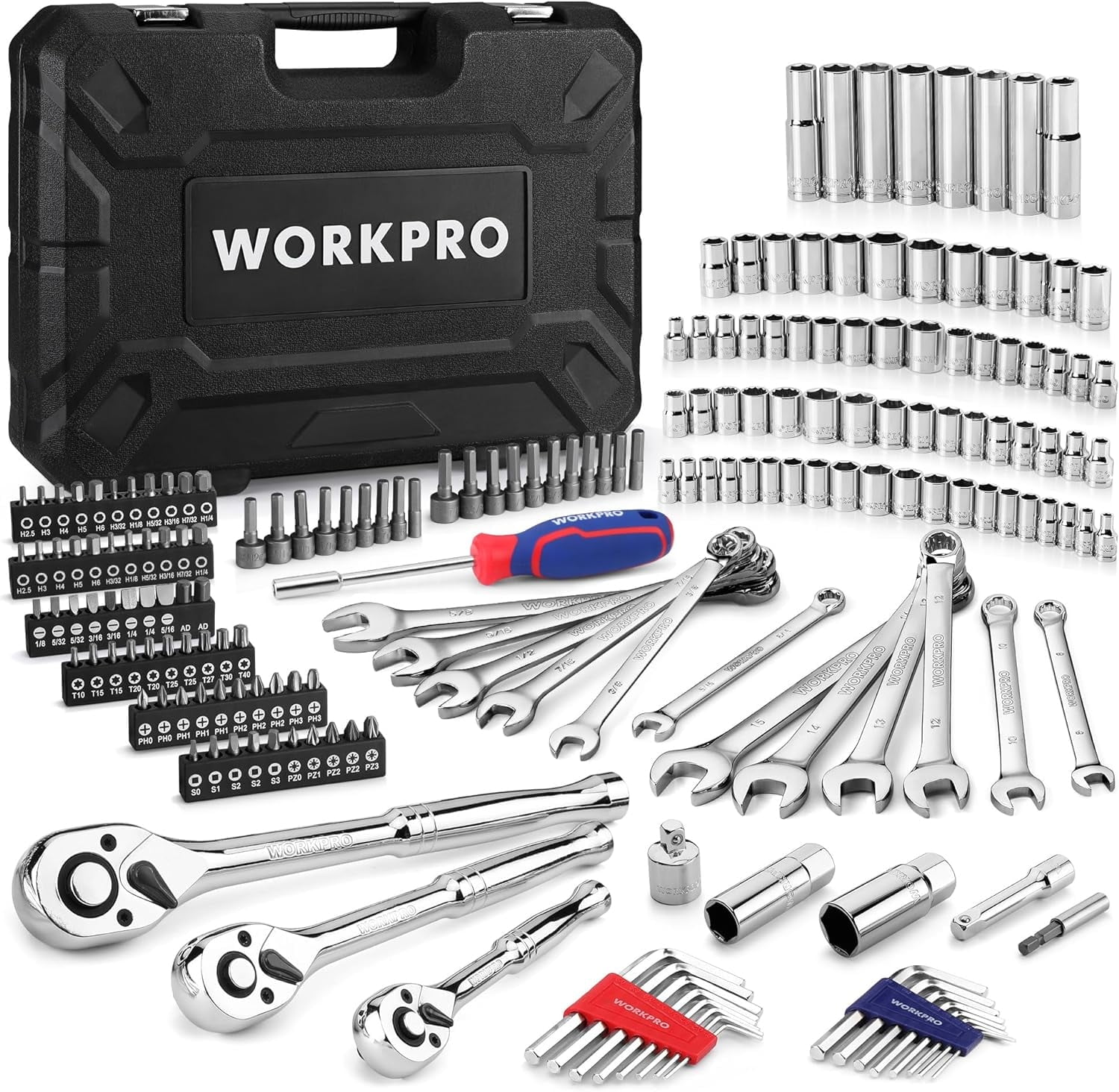 WORKPRO 192-Piece Mechanics Tools Kit, SAE&Metric, Multi-Drive Socket ...