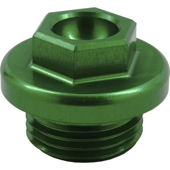 Works Connection Oil Filler Plug, CNC Machined 6061 T-6 Aluminum, Green Anodized, Replaces Stock Plastic Plug, Kawasaki/Suzuki, Made in USA (24-198)
