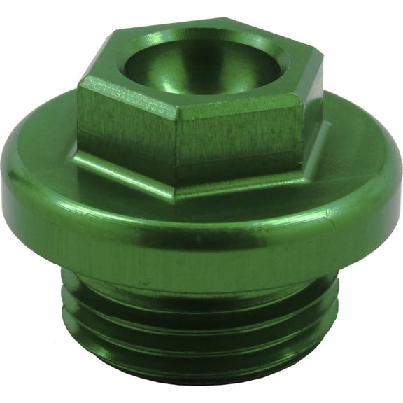 Works Connection Oil Filler Plug, CNC Machined 6061 T-6 Aluminum, Green Anodized, Replaces Stock Plastic Plug, Kawasaki/Suzuki, Made in USA (24-198)