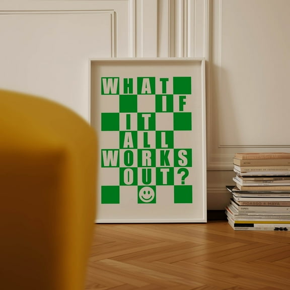 What If It All Works Out Motivational Quote Wall Art Dorm Decor, Trendy Retro Wall Art Funky Decor, 70S Spiritual Wall Art Hippie Room Decor Wall Art, Modern Wall Decor, 8x12 UNFRAMED