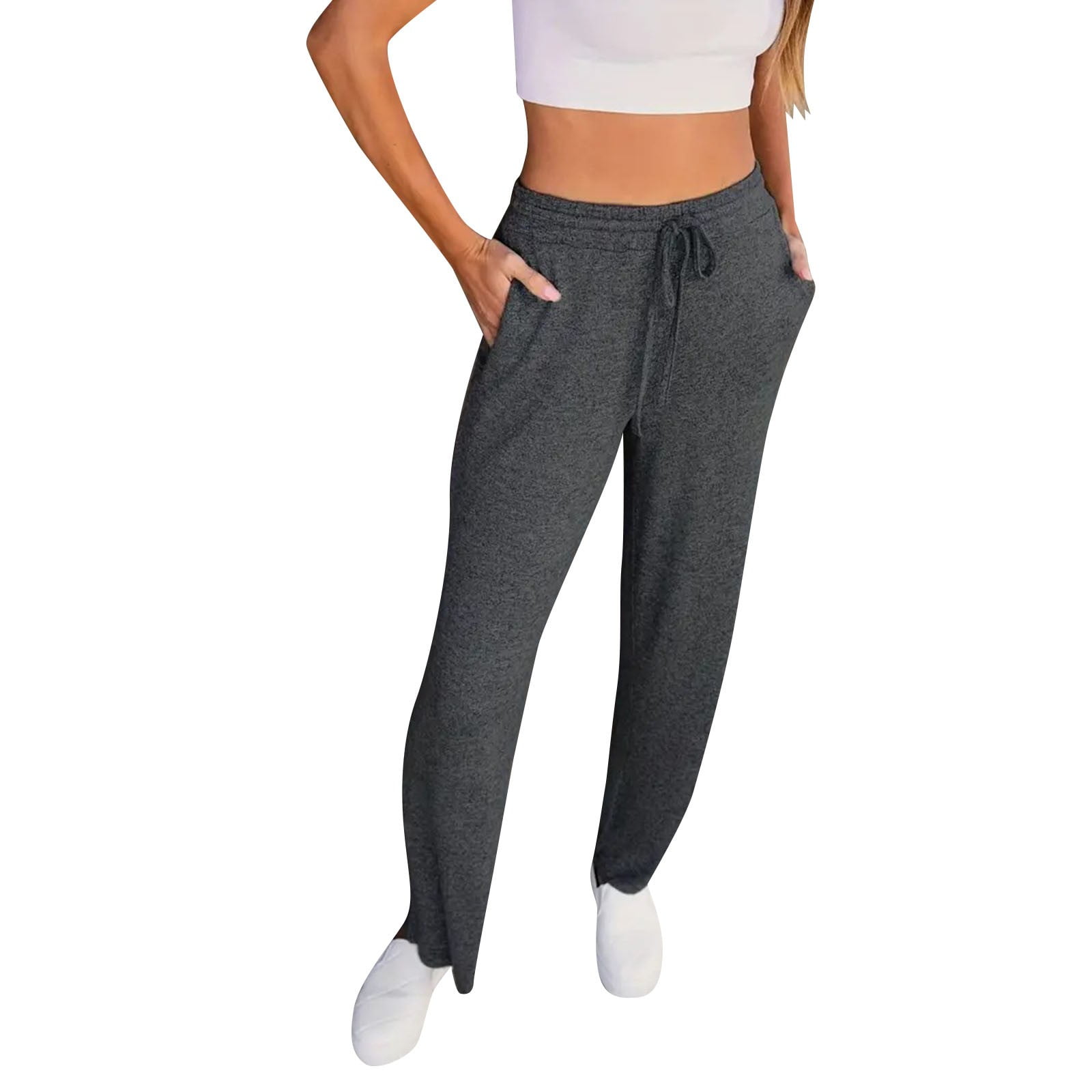 Works Women S Jogger Pants Solid Color Pockets Loose High Waist Casual Sweatpants