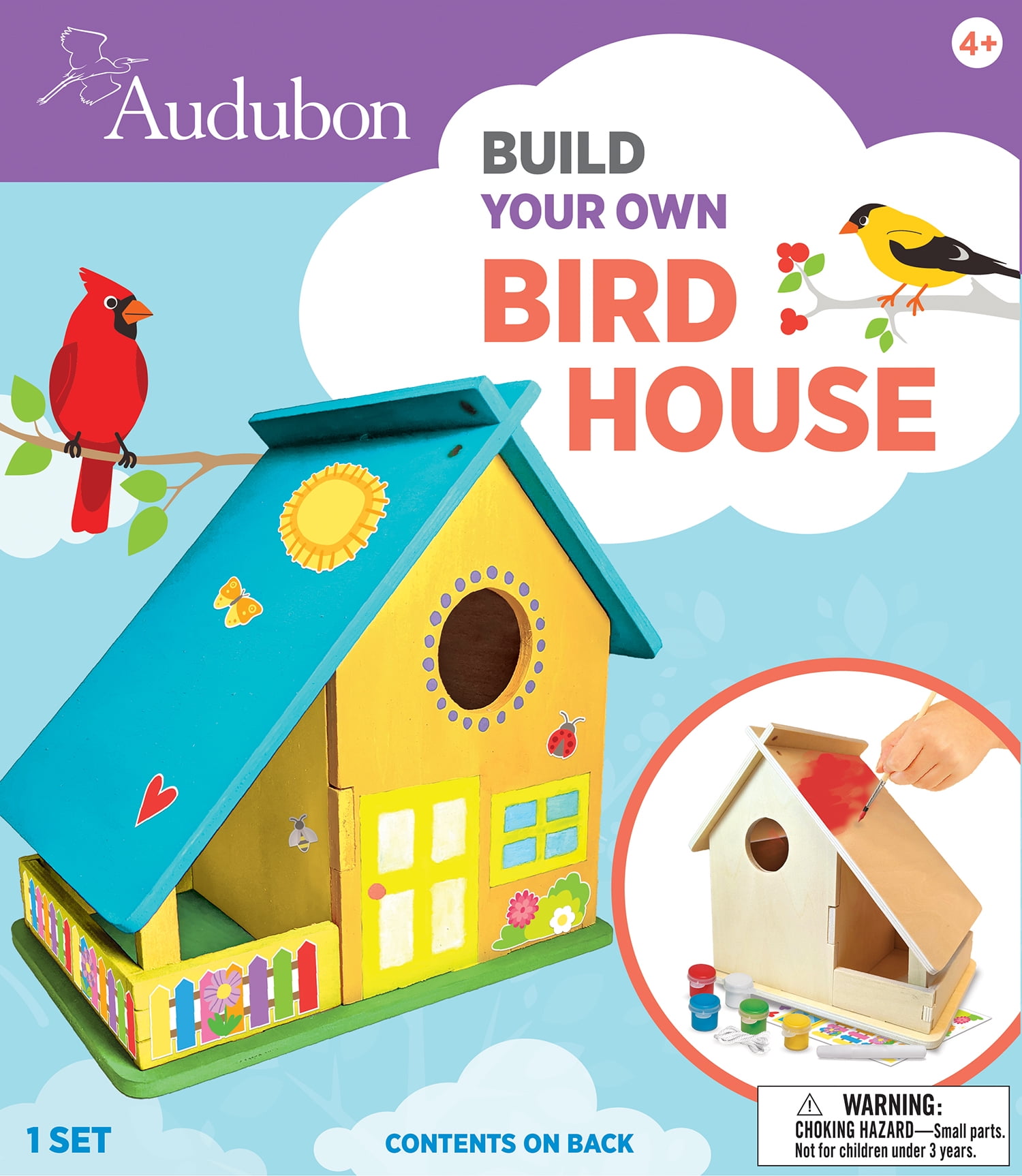 Colorful Wooden Birdhouse Craft Kit with Acrylic Paints