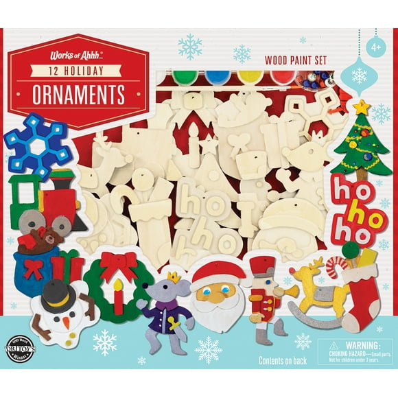 Works of Ahhh Holiday Craft Set - 12 Christmas Ornaments Wood Paint Kit