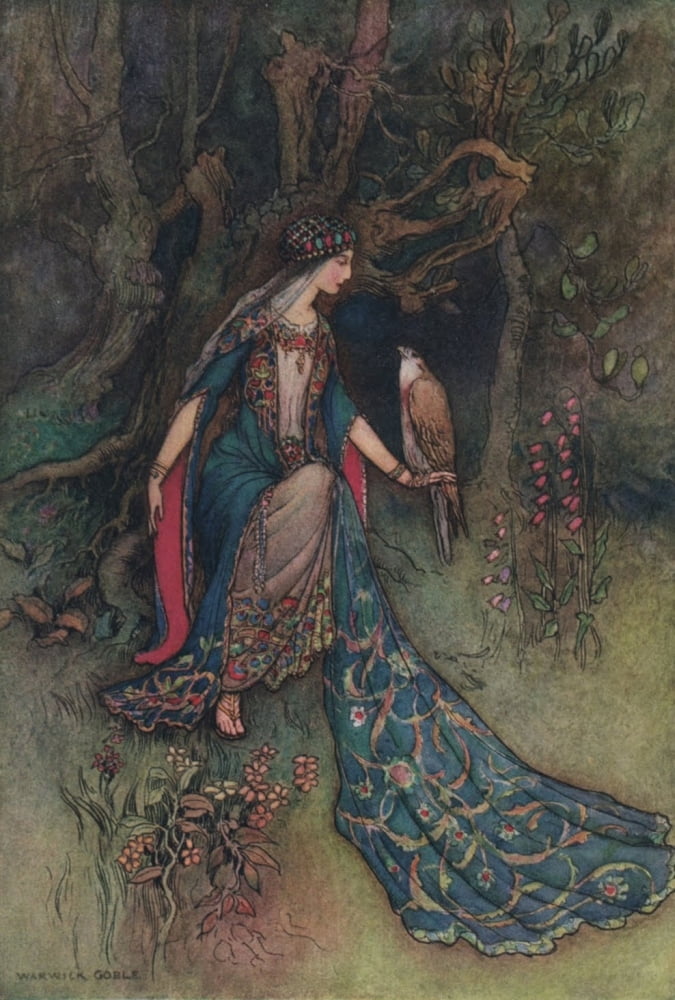 Works of Geoffrey Chaucer 1912 Canacee & the falcon Canvas Art - Warwick Goble (24 x 36)