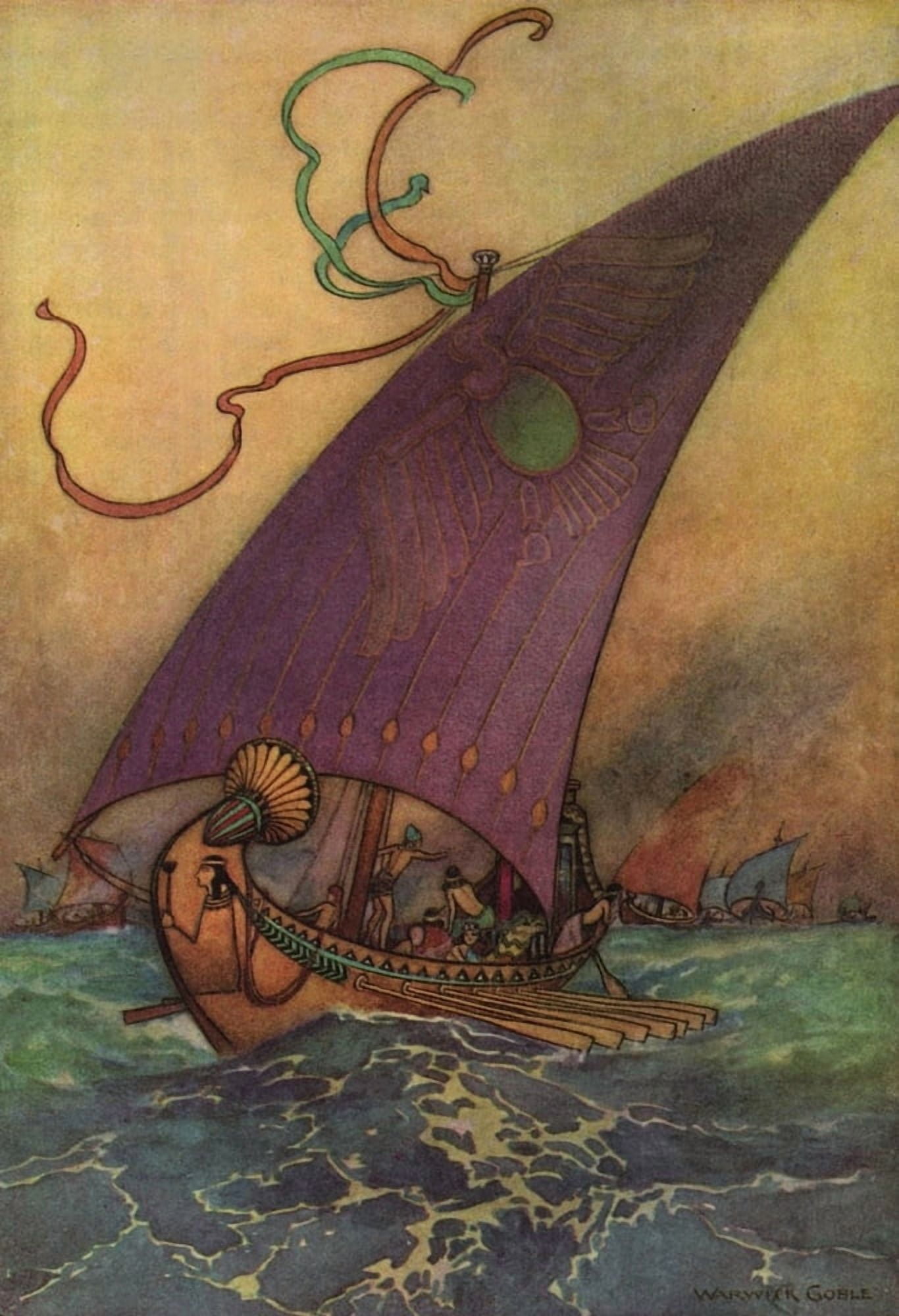 Works of Geoffrey Chaucer 1912 Cleopatras Galley Canvas Art - Warwick Goble (18 x 24)