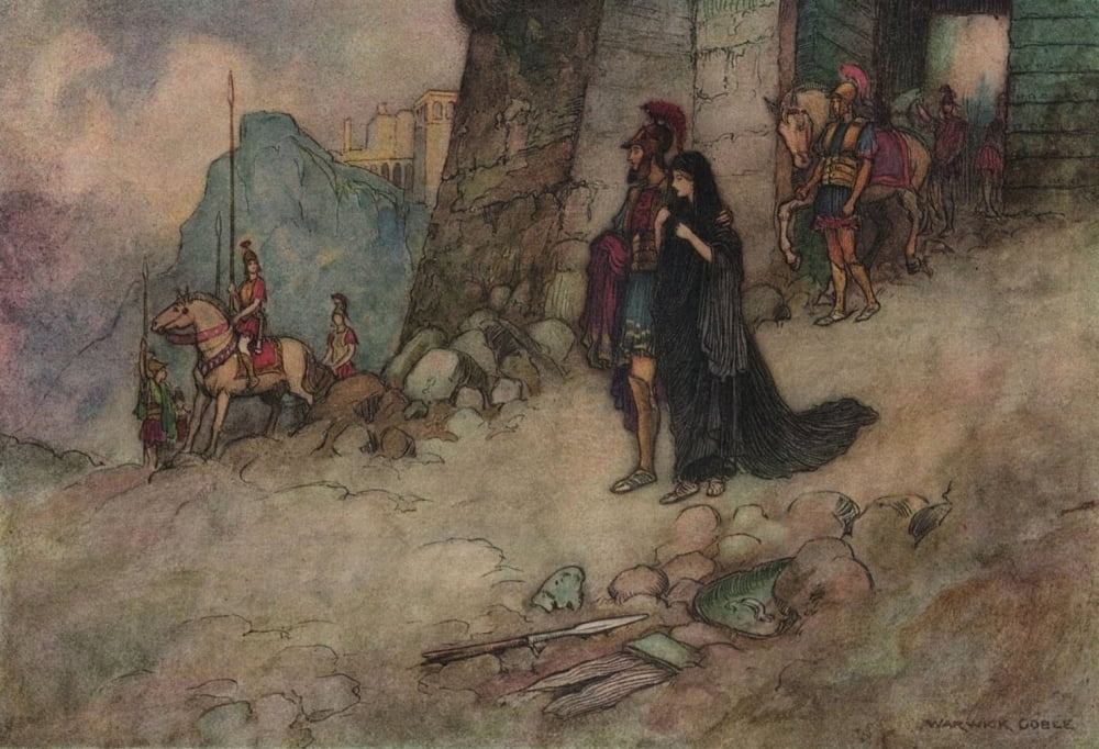 Works of Geoffrey Chaucer 1912 Criseyde leaving Troy Canvas Art - Warwick Goble (18 x 24)