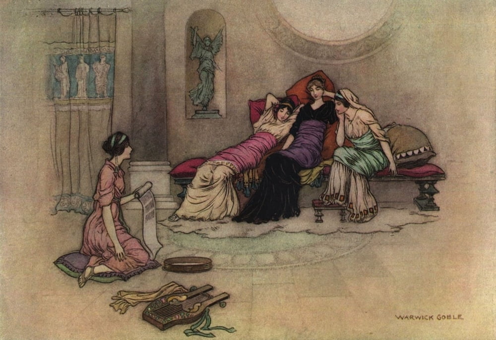 Works of Geoffrey Chaucer 1912 Criseye & her maidens Canvas Art - Warwick Goble (18 x 24)