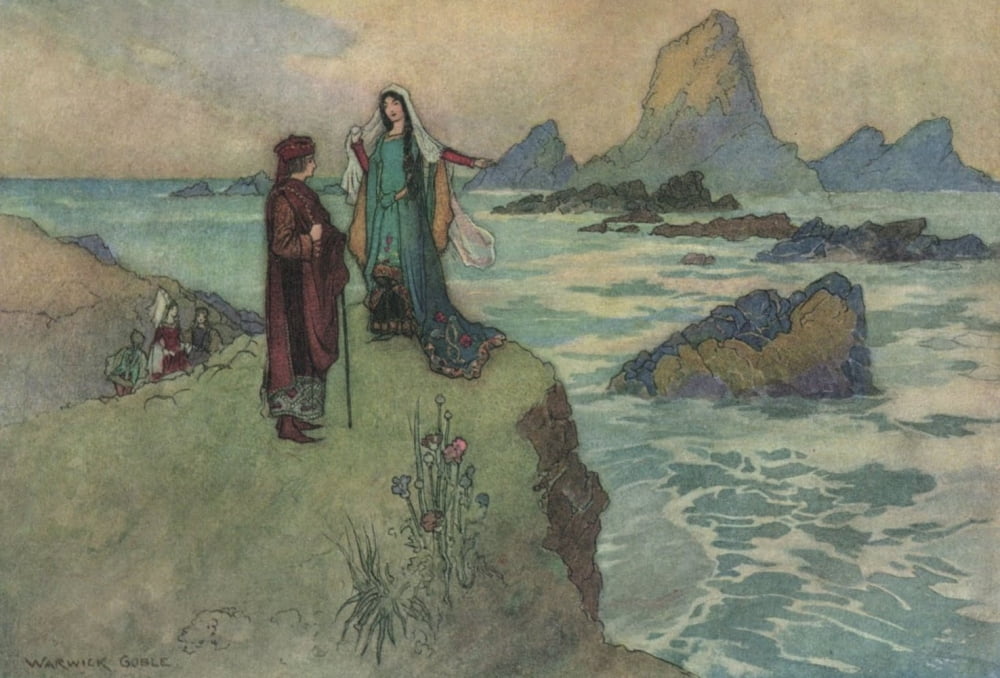 Works of Geoffrey Chaucer 1912 Dorigen pledging Aurelius Canvas Art - Warwick Goble (18 x 24)