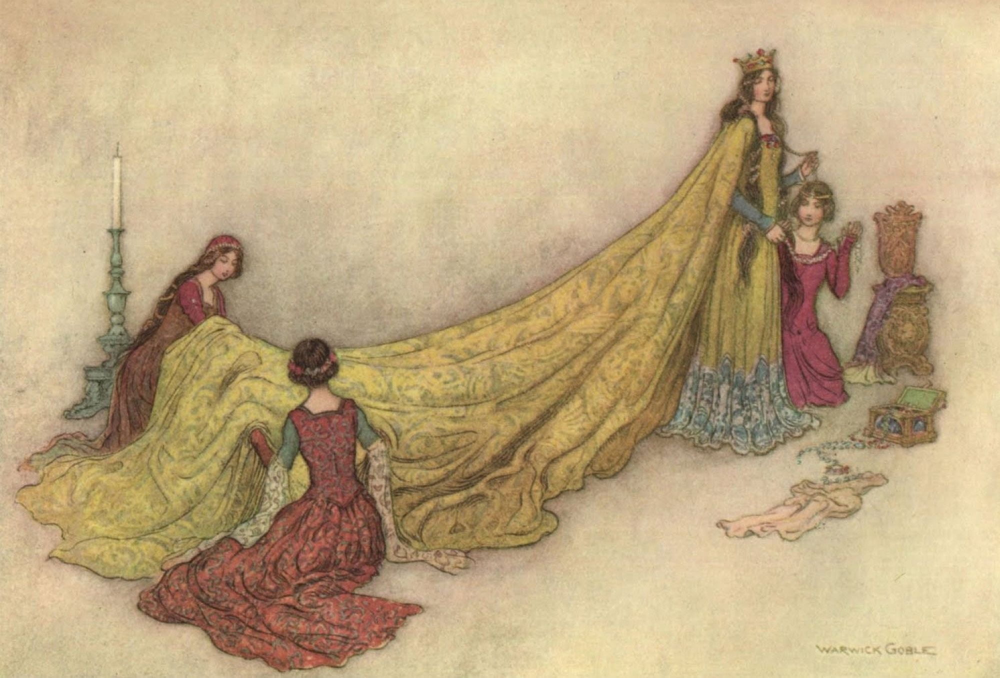 Works of Geoffrey Chaucer 1912 Griselda in cloth of gold Canvas Art - Warwick Goble (24 x 36)