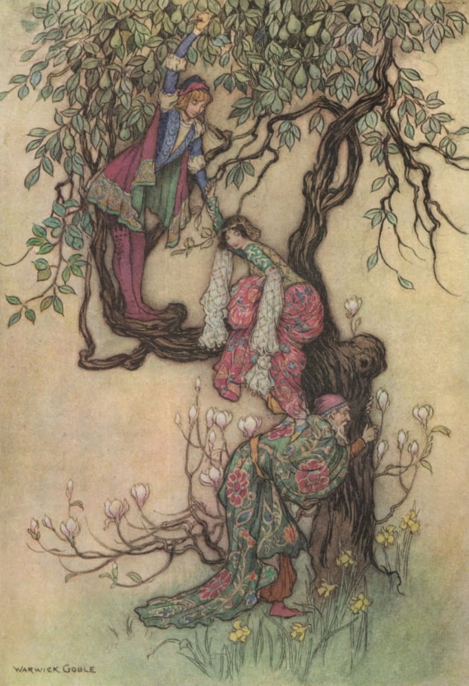 Works of Geoffrey Chaucer 1912 January helping May into the tree Canvas Art - Warwick Goble (18 x 24)
