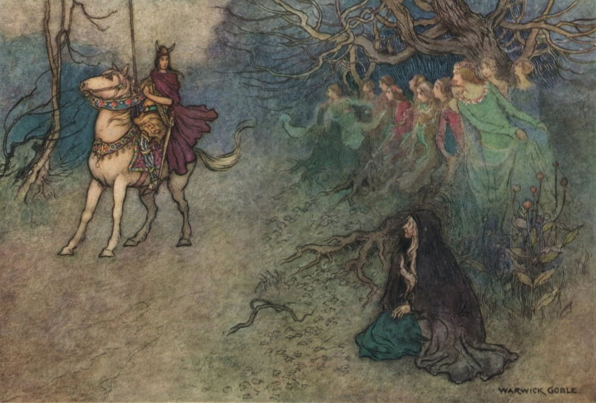 Works of Geoffrey Chaucer 1912 Knight & old woman Canvas Art - Warwick Goble (18 x 24)
