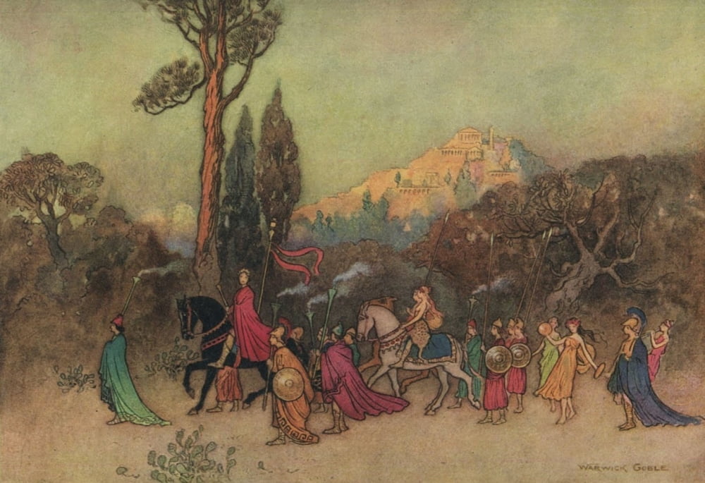 Works of Geoffrey Chaucer 1912 Theseus returning in triumph Canvas Art - Warwick Goble (24 x 36)