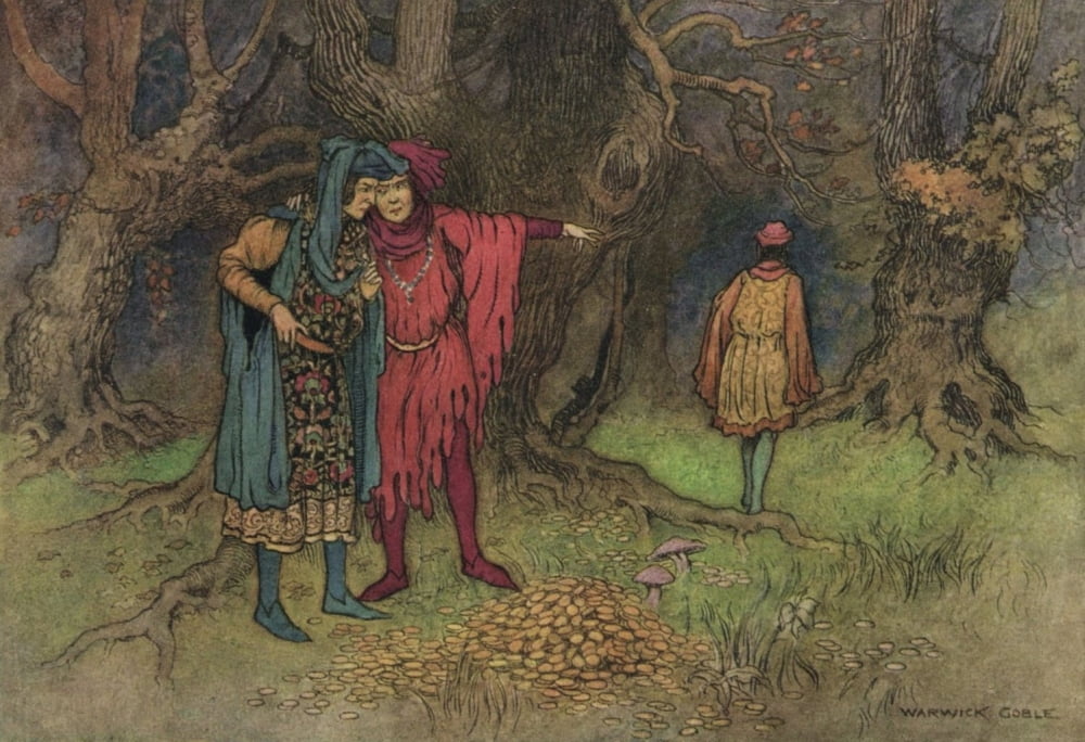 Works of Geoffrey Chaucer 1912 Three Revelers Canvas Art - Warwick Goble (24 x 36)