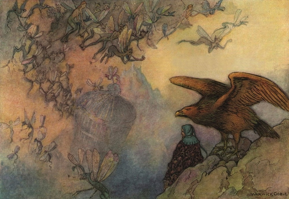 Works of Geoffrey Chaucer 1912 Winged Wonders fly Canvas Art - Warwick Goble (24 x 36)