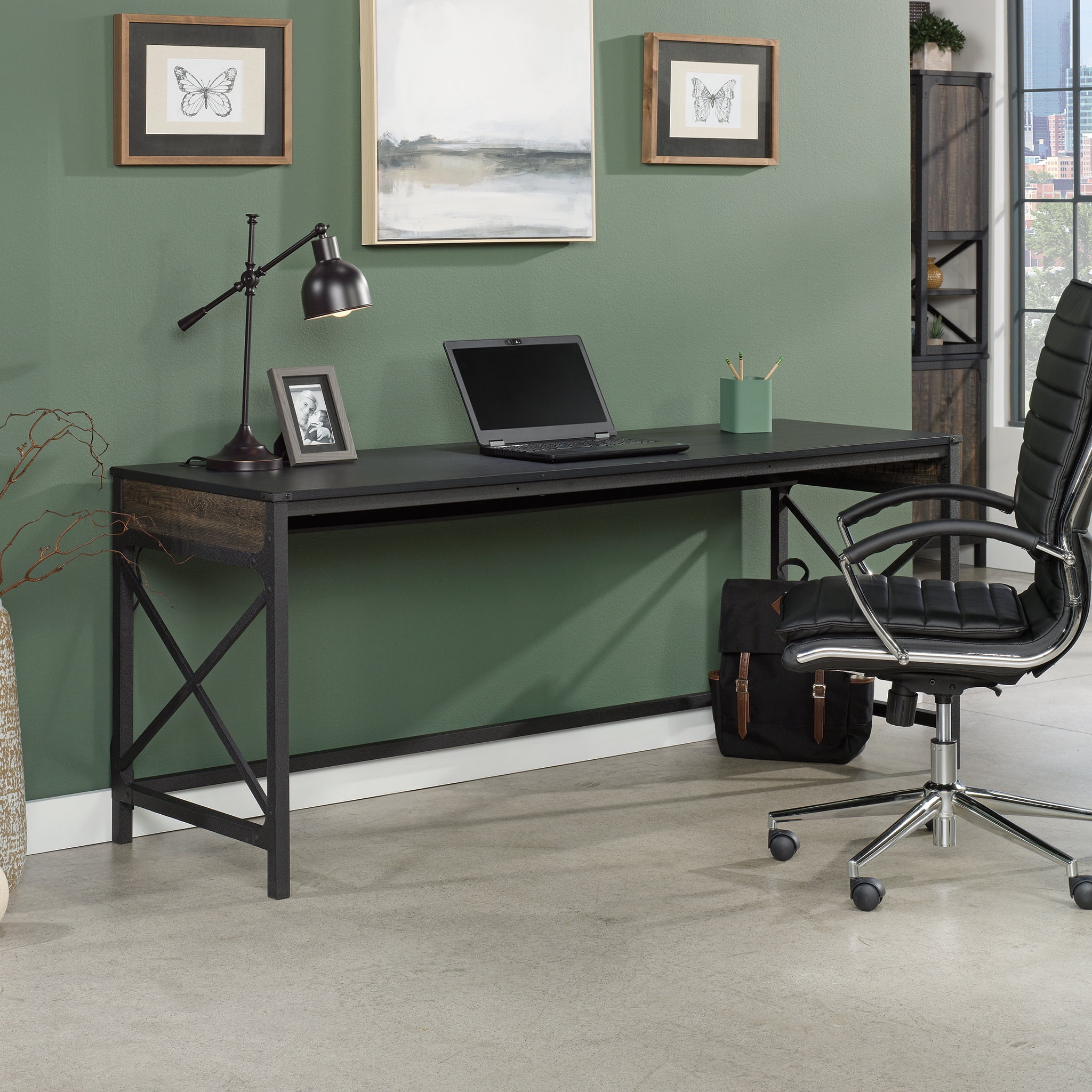 Carbon Oak and Black 72" Industrial Office Desk