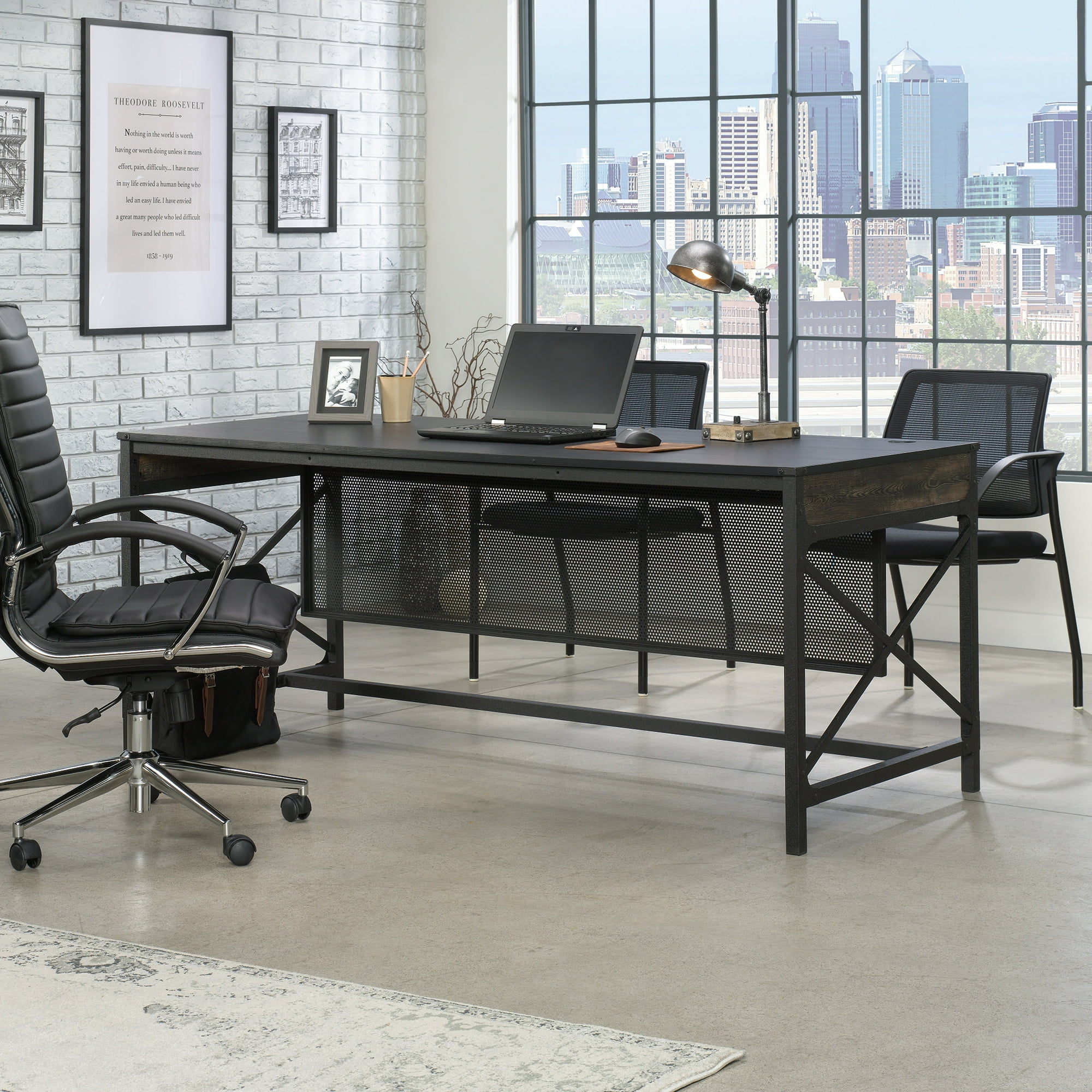 Worksense by Sauder Foundry Road 72″ x 30″ Commercial Office Desk, Carbon Oak Finish