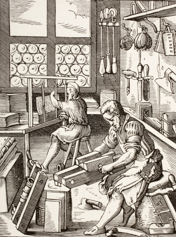 Workshop Of A Bookbinder After A 16Th Century Work By Jost Amman From Les Artes Au Moyen Age Published Paris 1873 Canvas Art - Ken Welsh Design Pics (12 x 17)