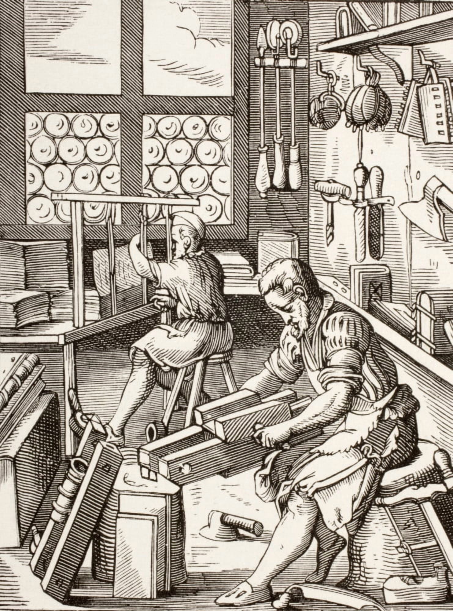 Workshop Of A Bookbinder After A 16Th Century Work By Jost Amman From Les Artes Au Moyen Age Published Paris 1873 Canvas Art - Ken Welsh  Design Pics (24 x 34)