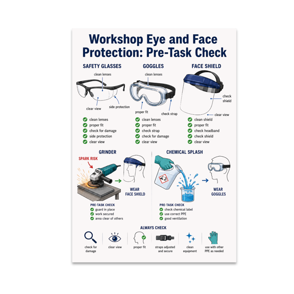 Workshop Eye and Face Protection Pre-Task Check - Safety Coordinators - 13x19 Poster Print