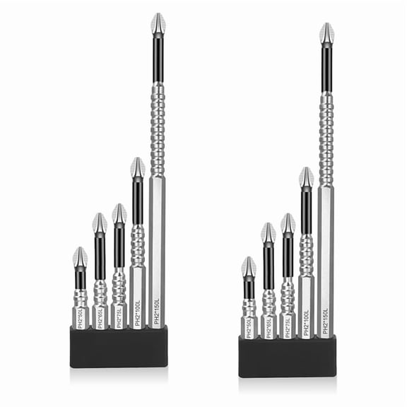 Workshop Magnetic Screwdriver Bit Set 10-Piece, 50-150mm, Includes 2 Storage Strips, OPP Bag Packaging