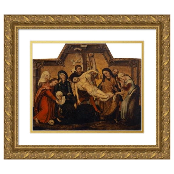 Workshop Of Marcellus Coffermans 14x12 Gold Ornate Wood Frame and Double Matted Museum Art Print Titled - Deposition of Christ