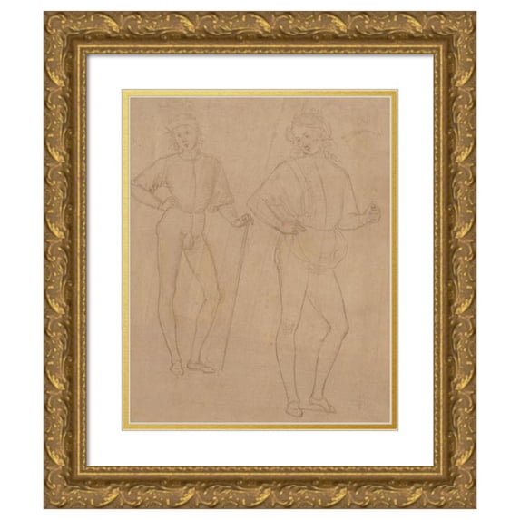 Workshop of Perugino 20x24 Gold Ornate Framed and Double Matted Museum Art Print Titled - Two Studies of a Standing Youth in Quattrocento Clothing (ca. 1504)