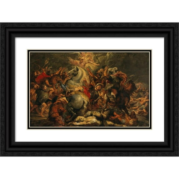 Workshop of Peter Paul Rubens 18x13 Black Ornate Wood Framed Double Matted Museum Art Print Titled - The Death of Decius Mus in a Battle Against the Latins