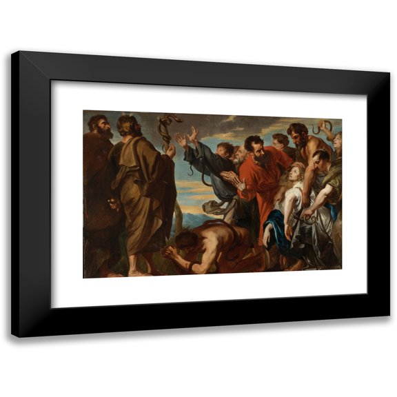 Workshop of Anthony van Dyck 24x17 Black Modern Framed Museum Art Print Titled - Moses and the Brazen Serpent