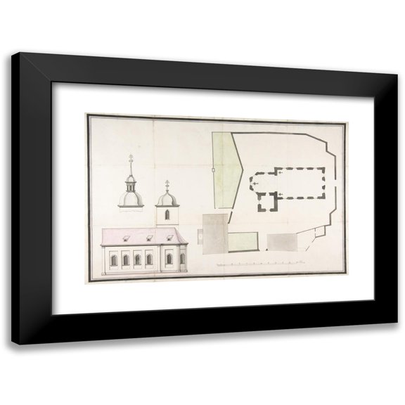 Workshop of Balthasar Neumann 14x11 Black Modern Framed Museum Art Print Titled - Design for the Parish Church of Merkershausen (1738)