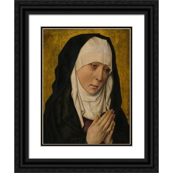Workshop of Dieric Bouts 19x24 Black Ornate Framed Double Matted Museum Art Print Titled: Mater Dolorosa (Sorrowing Virgin) (1480-1500)