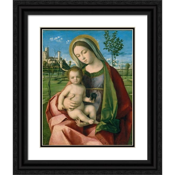 Workshop of Giovanni Bellini 15x18 Black Ornate Wood Framed Double Matted Museum Art Print Titled - Madonna and Child (ca. 1510)