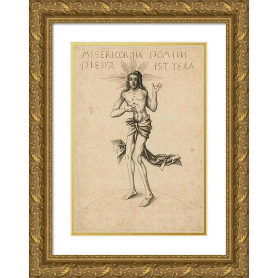 Workshop of Hans Holbein the elder 14x18 Gold Ornate Wood Frame and Double Matted Museum Art Print Titled - Christ as the Man of Sorrows (1500)