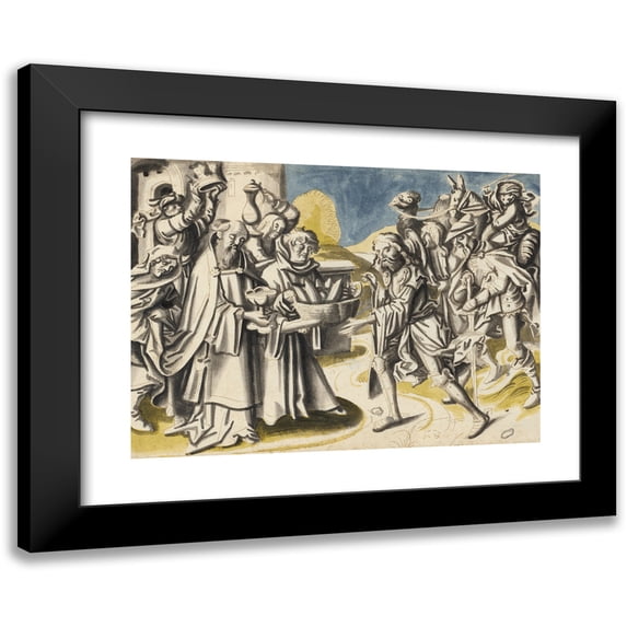 Workshop of Hans Holbein the elder 24x19 Black Modern Framed Museum Art Print Titled - The Meeting of Abraham and Melchizedek (1500)