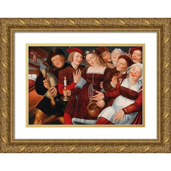 Workshop of Jan Massys 14x11 Gold Ornate Wood Frame and Double Matted Museum Art Print Titled - The Bride Being Led to the Bridal Bed
