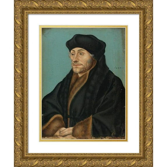 Workshop of Lucas Cranach the Elder 15x18 Gold Ornate Wood Frame and Double Matted Museum Art Print Titled - Portrait of Erasmus of Rotterdam (1532)
