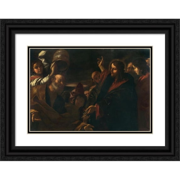 Workshop of Mattia Preti 18x14 Black Ornate Wood Framed Double Matted Museum Art Print Titled - Delivery of the Keys to Saint Peter