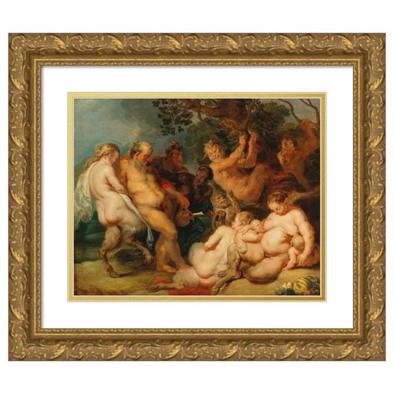 Workshop of Peter Paul Rubens 24x20 Gold Ornate Framed and Double Matted Museum Art Print Titled - The Drunken Silenus