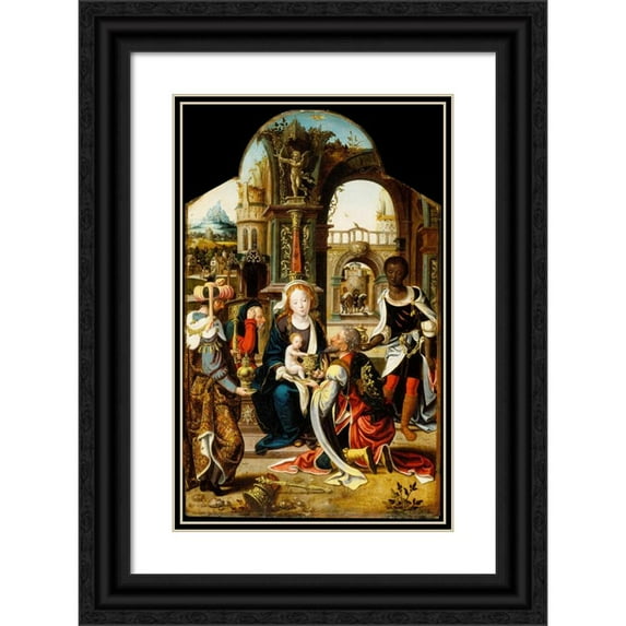 Workshop of Pieter Coecke van Aelst 13x18 Black Ornate Wood Framed Double Matted Museum Art Print Titled - The Adoration of the Magi (circa 1530)