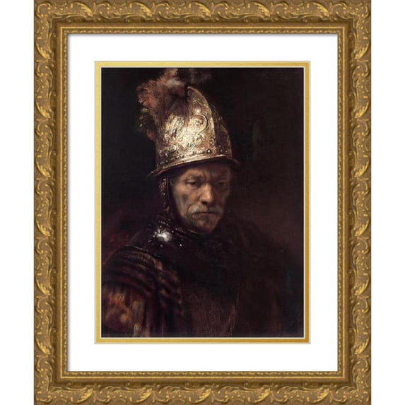 Workshop of Rembrandt van Rijn 12x14 Gold Ornate Wood Frame and Double Matted Museum Art Print Titled - The Man with the Golden Helmet (1650)