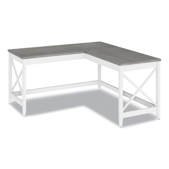 Workspace by Alera L-Shaped Farmhouse Desk, 58.27 x 58.27 x 29.53, Gray/White