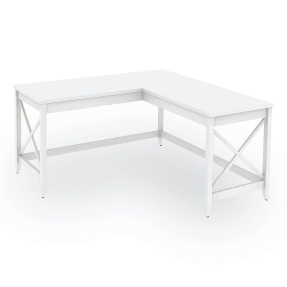 Workspace by Alera L-Shaped Farmhouse Desk, 58.27 x 58.27 x 29.53, White