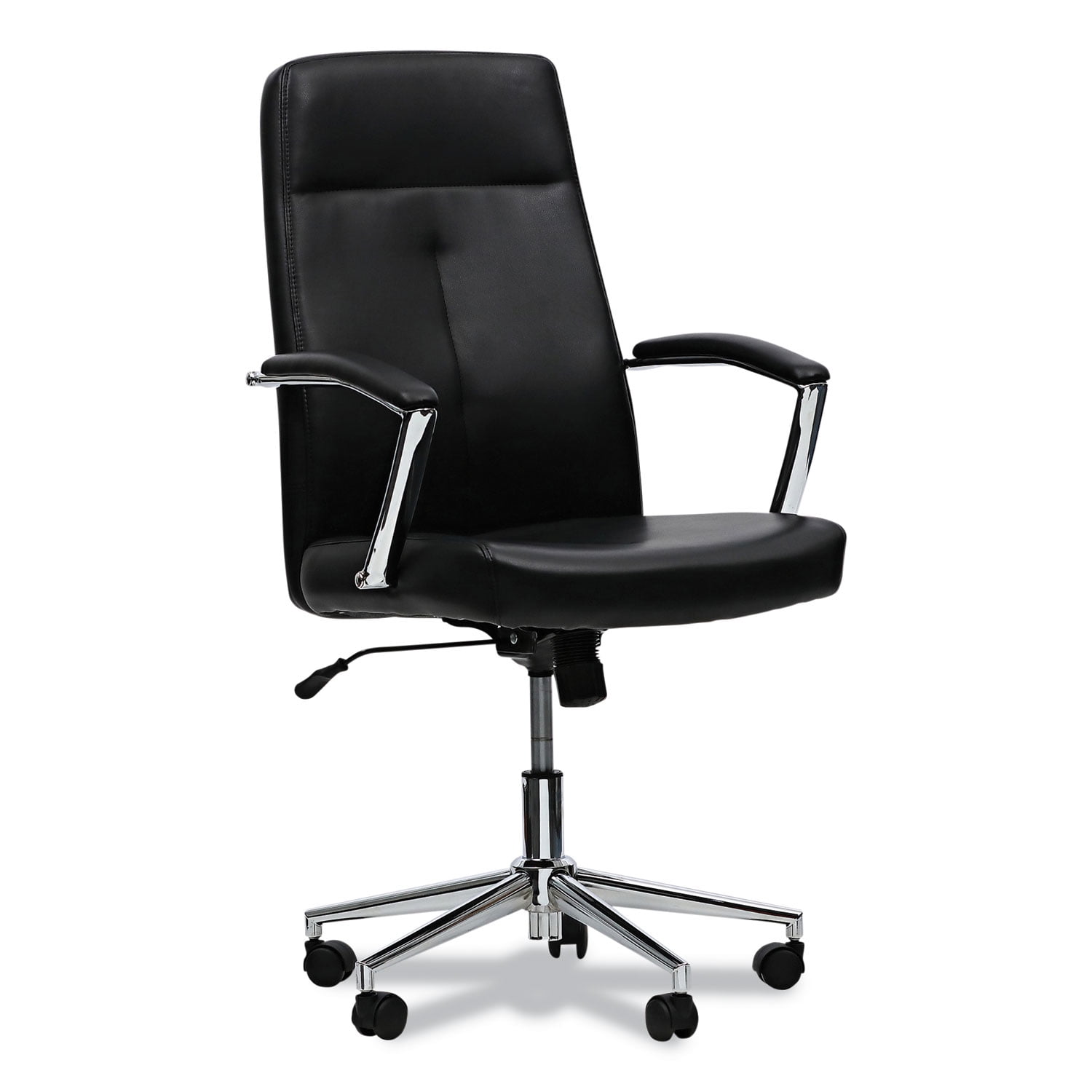 Black Leather Task Chair with Chrome Base and Fixed Arms
