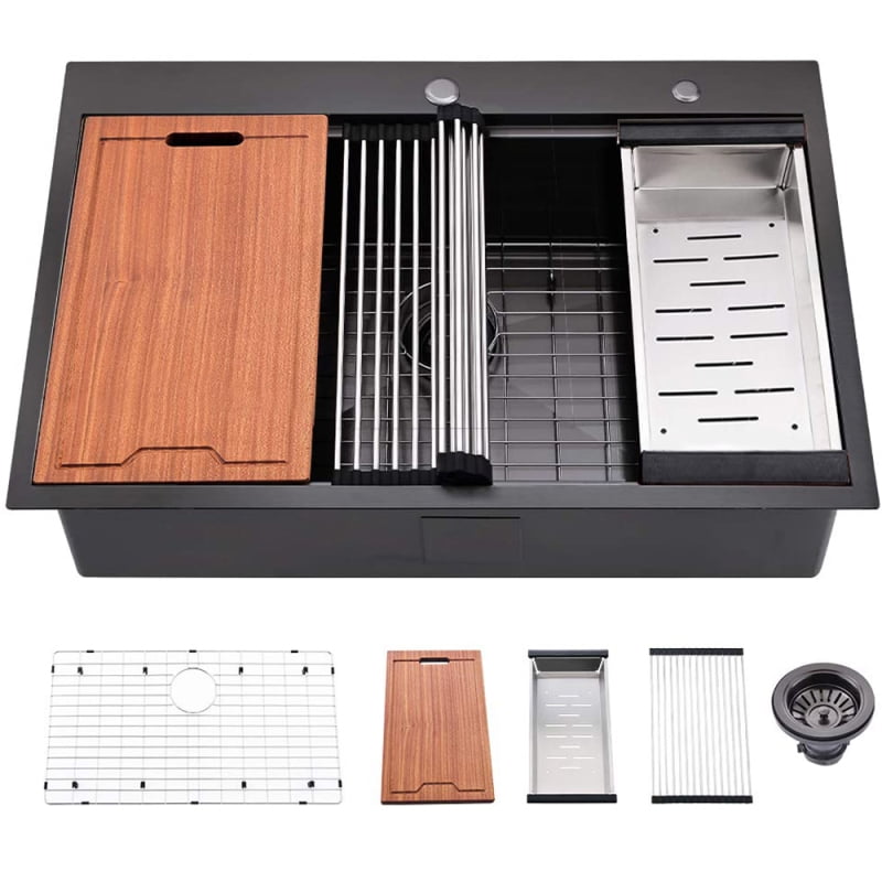 Workstation 33-inch Drop-In 16 Gauge Kitchen Sink R10 Radius Stainless ...