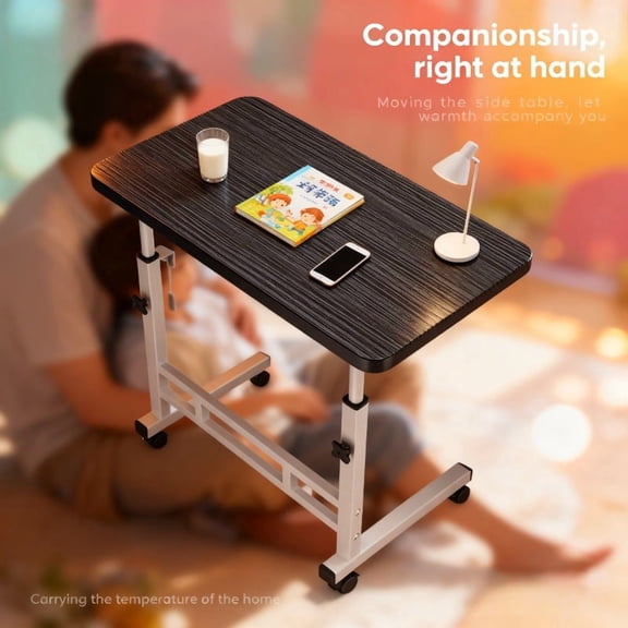 Workstation, Computer Table, Height Adjustable, Portable Computer Desk - Rolling Study/Work Desk with Four Wheels, Ideal for Bedroom/Dorm/Office Use, Compact Design