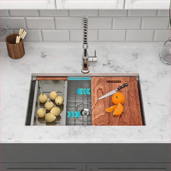 Workstation Undermount Kitchen Sink Kitchen Single Bowl T304 Stainless Steel 30 Inch