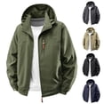 thumbnail image 1 of Workwear Casual Full Zip Men's Solid Color Long Sleeved Hooded Workwear Detachable Hat Jacket Army Green L, 1 of 9