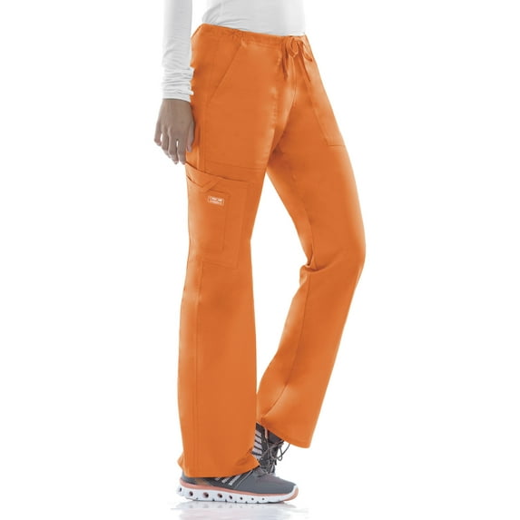 Workwear Core Stretch Women Medical Scrubs Pant Mid Rise Drawstring Cargo 4044P, M Petite, Pumpkin